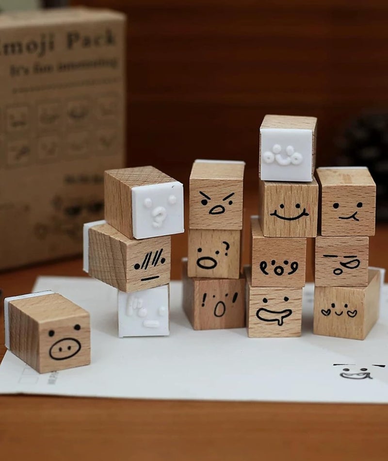 ZMLSED 25pcs Mood Expression Wooden Rubber Stamps Kit, Cute Small Emoticon Theme Stamps for Decorative Diary Planner DIY Craft Scrapbook Card Making Letters Journal - Image 3